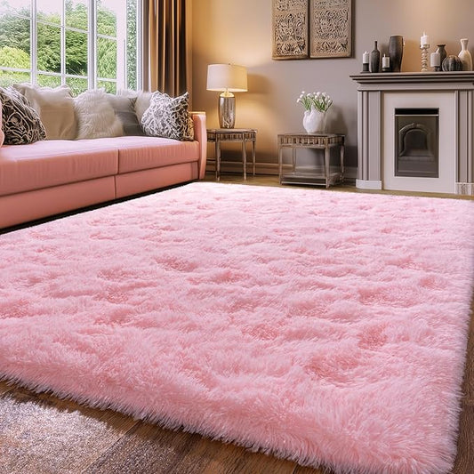 Pink Fluffy Rug for Bedroom 8x10 ft Large - Ultra Soft & Non Slip Shaggy Area Rug, Comfy Durable Carpet for Living Room Kids Room Teens Dorm Home Decor, 1.7'' Thick Indoor Plush Carpets