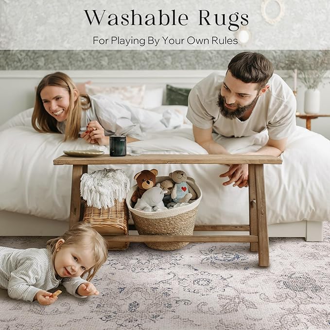 Phantoscope Vintage Collection Area Rug 6'x9' - Large Living Room Rug - Washable Rug Boho Rugs Non-Slip for Bedroom Dining Room, Low-Pile Floor Carpet Distressed Accent Rug, Beige/Neutral