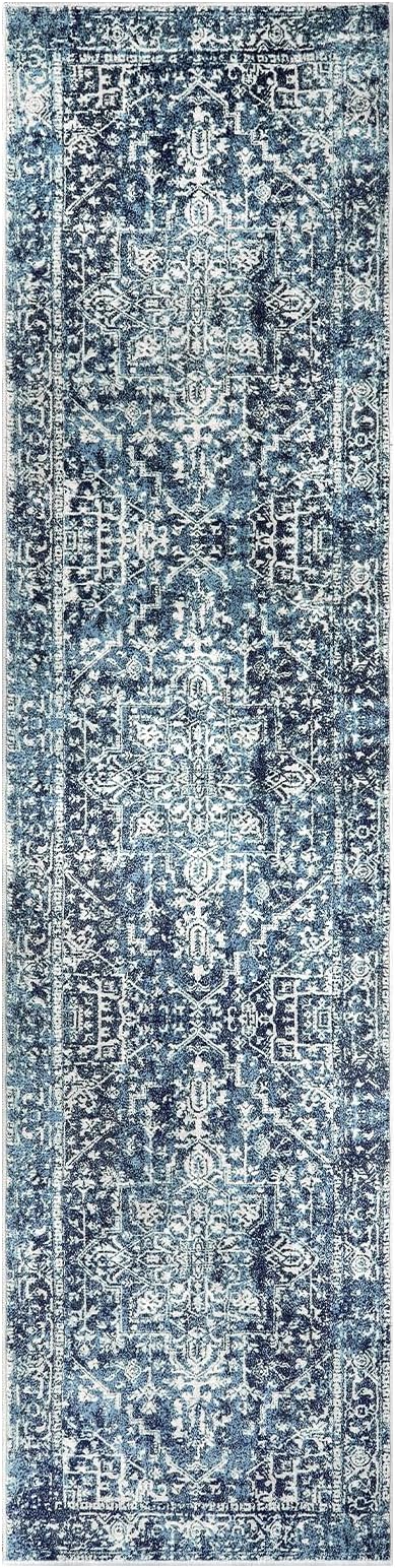 Morebes Vintage 2x8 Runner Rug for Hallways Non Slip, Washable Kitchen Runner Rugs Distressed Bath Mat, Medallion Indoor Floor Carpet for Entryway Laundry Foyer, Deep Blue