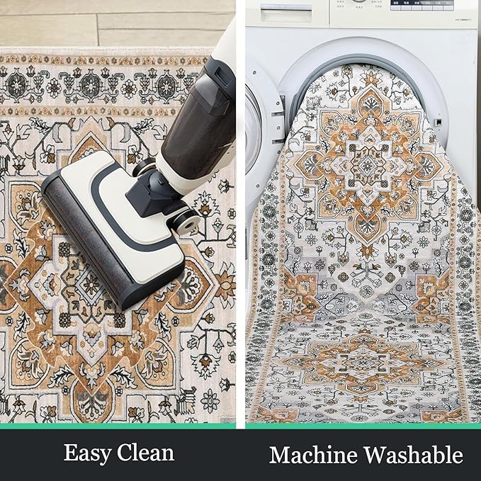HEBE Hallway Runner Rug 2'x6' Washable Vintage Distressed Area Rugs Non Slip Laundry Rug Runner Boho Floor Carpet Runners for Hallways Entryway Laundry Room Kitchen Bathroom