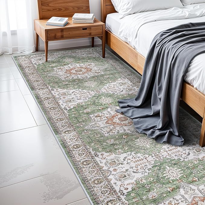 RUUGME Hallway 3X12 Runner Rugs - Kitchen Rugs Entryway Rug Runner Vintage Soft Floor Mat Stain Resistant Carpet for Bedroom Kitchen Bathroom with Non Slip Backing Floor Decoration 3x12 Sage