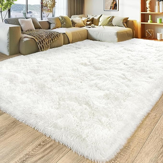 Ultra Fluffy Area Rugs for Living Room Bedroom, 6x9 Fuzzy Large Living Room Rugs, Thick Shag Rug for Dorm, Soft Non Slip Kids Girls Boys Rug for Home Decor Aesthetic, Cream White