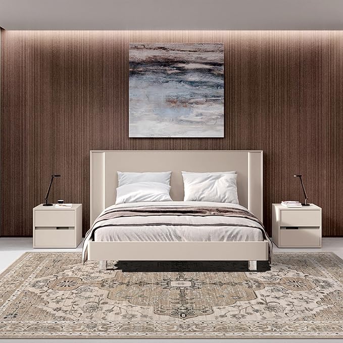 U'Artlines Boho Vintage Area Rug 8x10 Machine Washable Low Pile Soft Floor Carpet Non Slip Non Shedding Accent Rug for Living Room Bedroom Entryway Dining Room Office Beige＆Brown