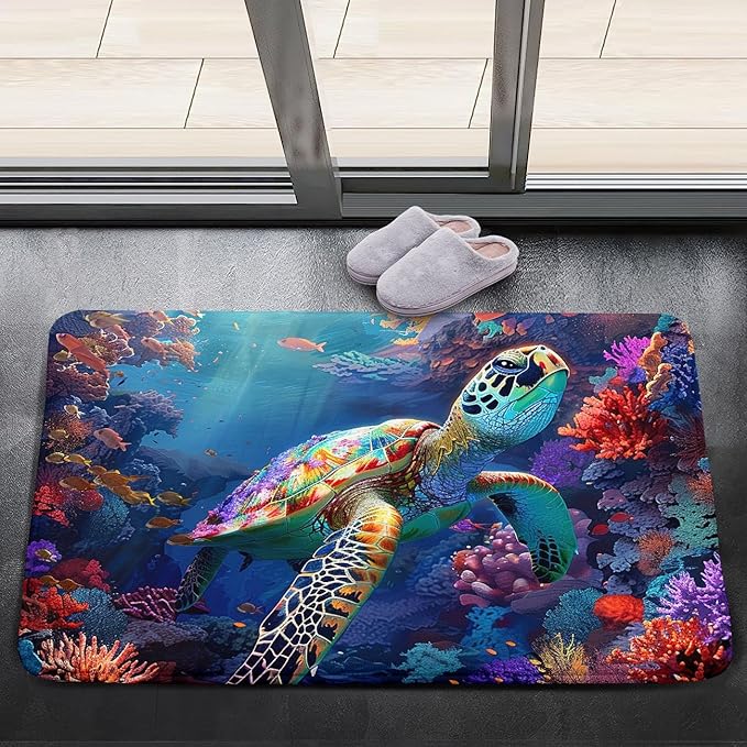 Sea Turtles Rug - Seafloor Turtle Area Rug for Kids 35" L x 23" W Coral Ocean Life Turtles Carpet Rugs for Bedroom Living Room Kids Room Decor