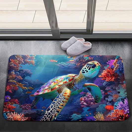 Sea Turtles Rug - Seafloor Turtle Area Rug for Kids 35" L x 23" W Coral Ocean Life Turtles Carpet Rugs for Bedroom Living Room Kids Room Decor