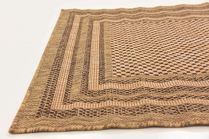 Unique Loom Outdoor Border Collection Area Rug - Multi Border (3' 3" x 5' Rectangle, Light Brown/ Brown)