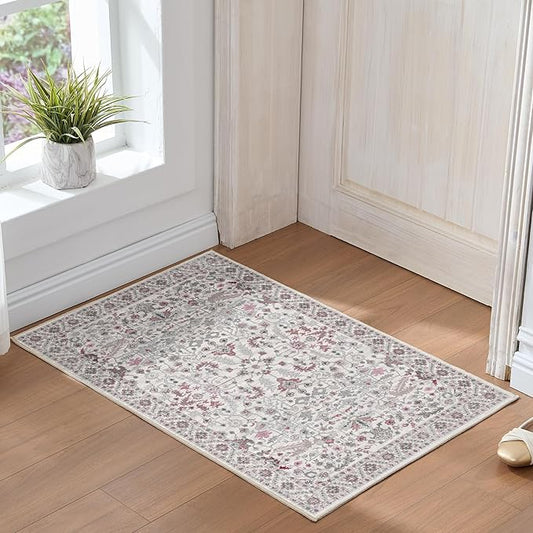 Door Mat, 2x3 Rug, Indoor Mats for Entryway, Door Rugs for Entryway Indoor, Front Door Rugs, Small Non Slip Rug, Neutral Boho Modern Vintage Floral Rug for Entryway Indoor, Bathroom