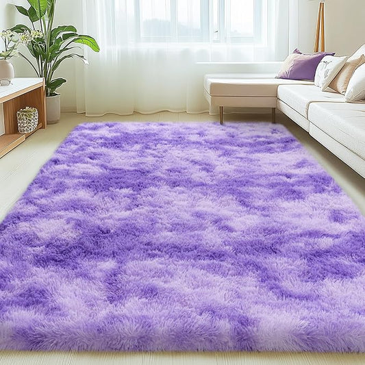 6x9 Rugs for Living Room, Large Fluffy Area Rugs for Bedroom, Soft Carpet Shag Kids Room Rug, Non-Slip Fuzzy Rugs Indoor (Purple TieDyed, 6ft x 9ft)