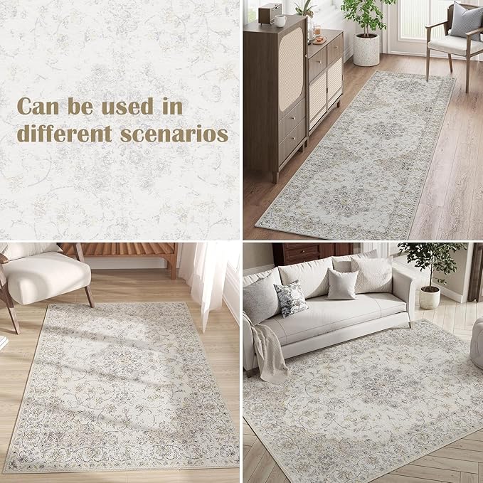 jinchan Hallway Runner Rug 2x8 Machine Washable Runner Rug with Rubber Backing Vintage Floral Non-Slip Ultra-Thin Low Pile Carpet for Kitchen Laundry Entryway Living Room Farmhouse (2x8ft,Grey)