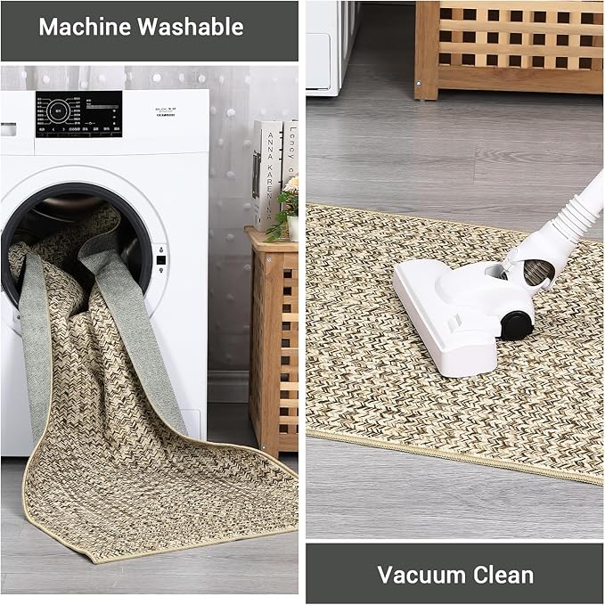Printed Washable Rugs 4x6 Rug for Living Room Modern Rug Non Slip Small Bedroom Rug Soft Faux Wool Low Pile Stain Resistant Carpet for Entrance Office Nursery Dining Room 4'x6' Beige/Grey