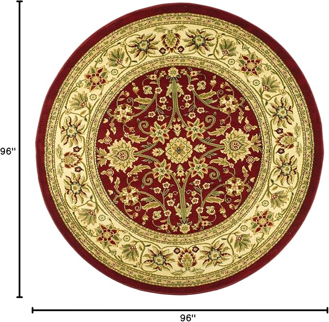 SAFAVIEH Lyndhurst Collection Area Rug - 8' Round, Red & Ivory, Traditional Oriental Design, Non-Shedding & Easy Care, Ideal for High Traffic Areas in Living Room, Bedroom (LNH212F)