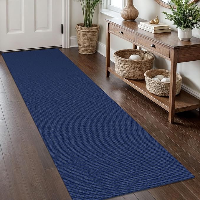KOZYFLY Washable Runner Rug 2x8 Ft Runners for Hallways Kitchen Runner Rugs with Rubber Backing Braided Cotton Entryway Runner Indoor, Carpet Runners for Hallway Entryway Bedroom, Navy/Dark Navy