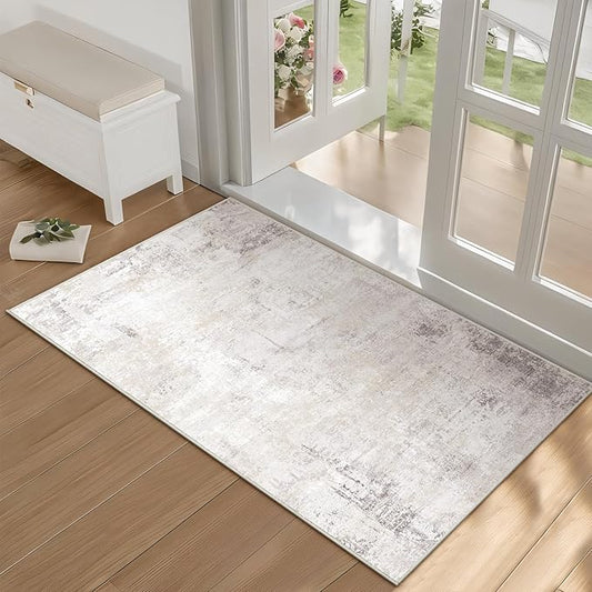 Small Area Rug for Entryway, 2x3 Ultra-Thin Washable Abstract Rugs Non-Slip Bathroom Rug Front Door Mat Indoor Entrance Modern Soft Faux Wool Kitchen Sink Rug Floor Accent Throw Carpet for Bedside