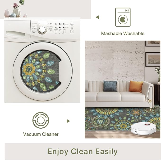 Bavni Kitchen Runner, Washable 2x12 Rugs Non Slip, Floral Thin Runners, Stain Resistant Carpet Runner for Bathroom, Bedroom, Hallway, Multi