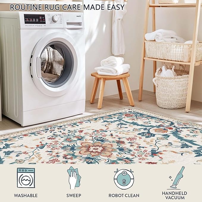 2x3 Entryway Rug Boho Beige Area Rug Indoor Entrance Non Slip Door Mat Stain Resistant Washable Machine Soft Low Pile Small Carpet Bathroom Kitchen