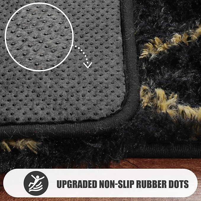 ONASAR 5x7 Area Rugs for Living Room Bedroom, Washable Fluffy Black and Gold Faux Fur Rug, Geometric Boho Soft Plush Shaggy Floor Carpet Mat for Nursery Kids Girls Boys Teen Dorm Home Office Decor