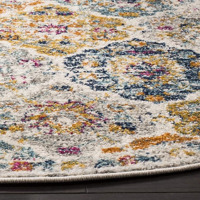 SAFAVIEH Madison Collection 11' Round Cream / Multi MAD611B Boho Chic Floral Medallion Trellis Distressed Non-Shedding Dining Room Entryway Foyer Living Room Bedroom Area Rug