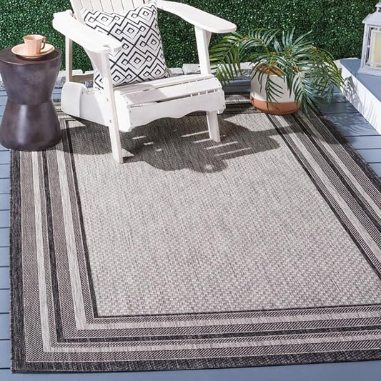 SAFAVIEH Courtyard Collection 6'7" x 9'6" Light Grey/Black CY8475 Indoor-Outdoor Waterproof Easy-Cleaning Patio Backyard Mudroom Area-Rug