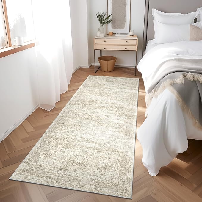 Runner Rug 2'x6' Washable Non-Slip Runner Rugs for Kitchen Bathroom Laundry Room Beige Vintage Floor Carpet Runners for Hallway Entryway