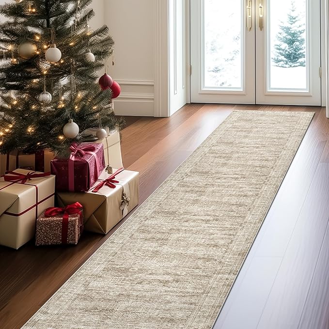 Runner Rug 2'x10' Washable Non-Slip Runner Rugs for Kitchen Bathroom Laundry Room Brown Vintage Floor Carpet Runners for Hallway Entryway