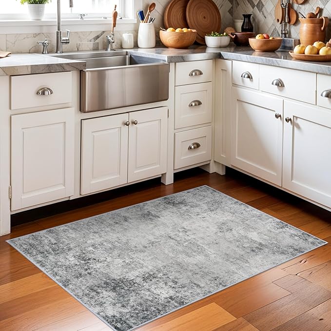 Washable 2x3 Abstract Area Rug - Large Living Room Area Rugs Modern Stain Resistant Indoor mat for Bedroom Dining Room Non Slip Rubber Backing Thin Super Soft Room Decor Floor Carpet 2x3 Grey