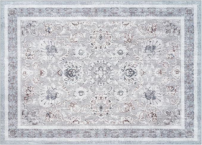 Phantoscope Vintage Collection Area Rug 5'x7' - Washable Rug Boho Rugs Non-Slip for Living Room, Bedroom, Dining Room, Dorm, Indoor Low-Pile Carpet Distressed Accent Rug, Light Grey/Neutral