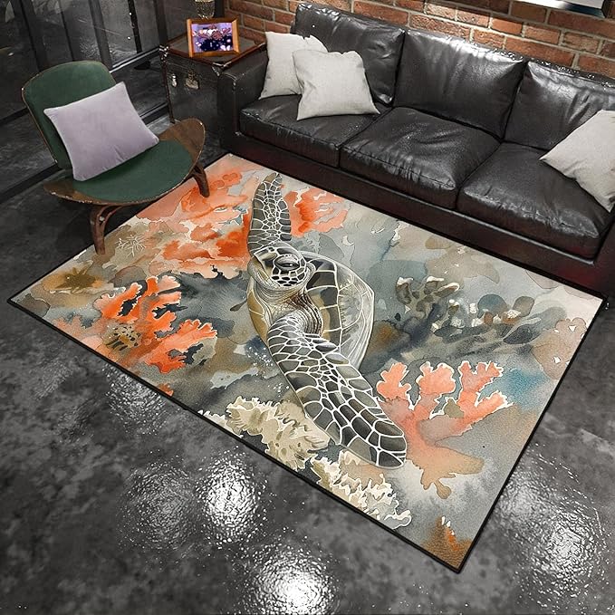 Sea Turtles Rug - Sea Turtle for Kids Boys Coastal Rugs for Bedroom Ocean Life Theme Decor Ocean Carpet Rug, 47" L x 31" W