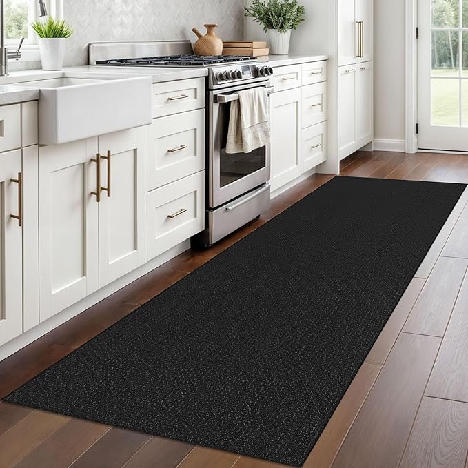 Braided Runner Rug 2.6x8 Ft Washable Runners for Hallways Non Slip Rubber Backed Kitchen Runners Cotton Entryway Runner Indoor, Woven Floor Carpet for Hall Kitchen Bedroom, Black/Grey