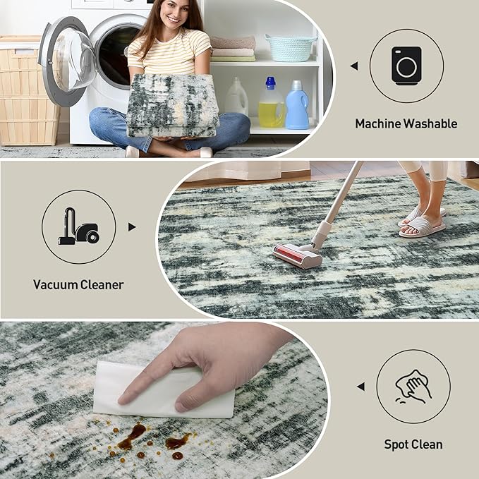 5x7 Area Rugs Washable Rug: Modern Abstract Living Room Rug Soft Anti-Skid Thin Carpet Indoor Floor Non-Shedding Carpets for Bedroom Dining Room Farmhouse Nursery Home Office - Black Blue