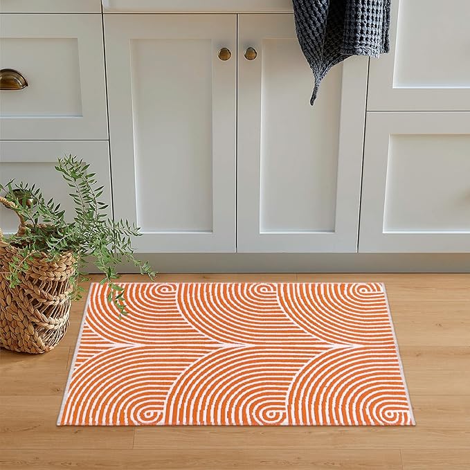 Tiffasea Indoor Door Mat 2'x3', Front Door Mats Machine Washable Small Area Rug Entryway Rug, Cotton Woven Indoor Outdoor Rugs Reversible Floor Mats for Bedroom/Bathroom/Kitchen (Orange&White)