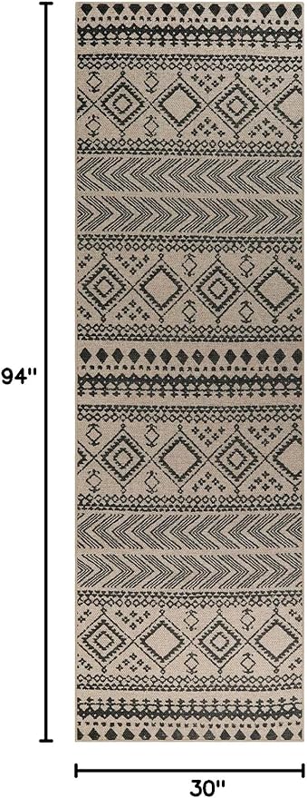 Lahome Boho Easy Jute Runner Rug - 2'6"x8' Long Kitchen Runner Rugs Non Skid Washable Black Hallway Stair Carpet Runner, Southwestern Indoor Outdoor Rug Bathroom Runners for Bedroom Patio Sliding Door