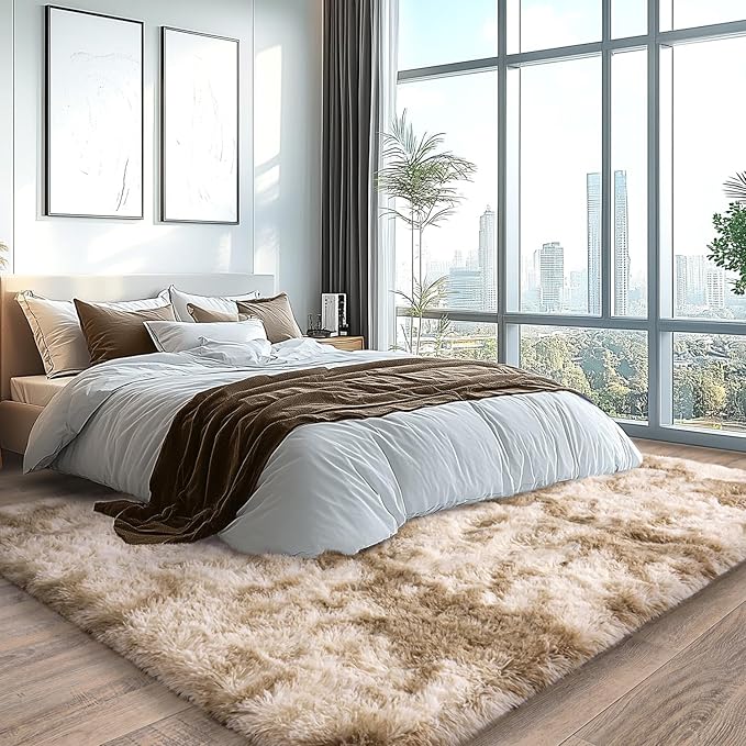 Upgrade Non-Slip Plush Rugs for Living Room, Soft Shaggy Carpets for Living Room, Fuzzy Rugs for Kids' Room, Perfect Decor for Modern Home Tie Dye Camel 6x9 Feet