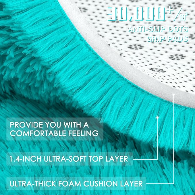 OLANLY 2x5 Machine Washable Runner Rugs for Hallway, Soft Fluffy Shaggy Bedside Rugs for Bedroom, Living Room, Indoor Floor Carpet for Kids Girls Boys, Nursery Rooms, Home Decor Aesthetic, Teal Blue
