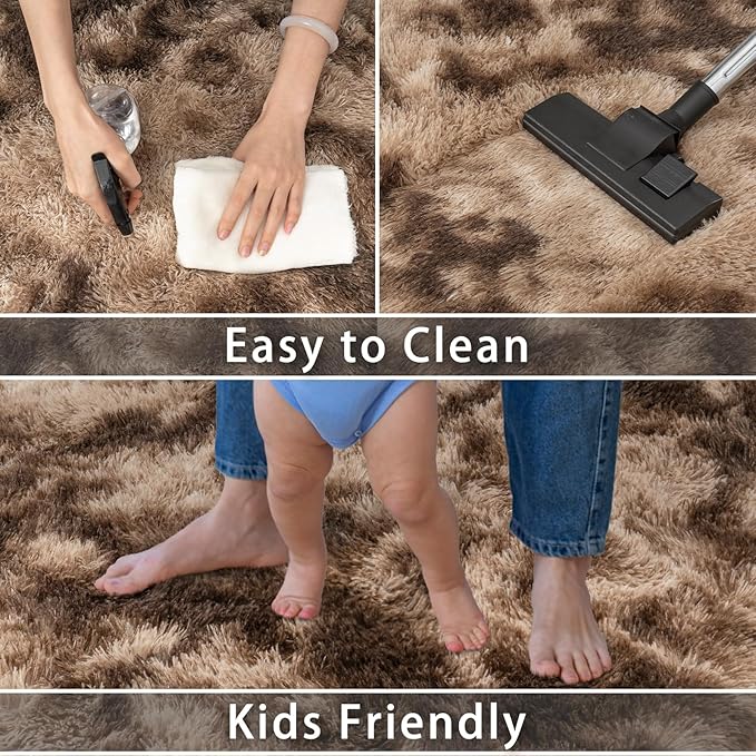 Large Rugs 8x10 Area Rugs for Living Room,Plush Fluffy Carpets for Boy and Girls Room, Modern Soft Shag Rug for Bedroom, Non Slip, Indoor Carpet for Kids Dorms Home Office Decor, Brown