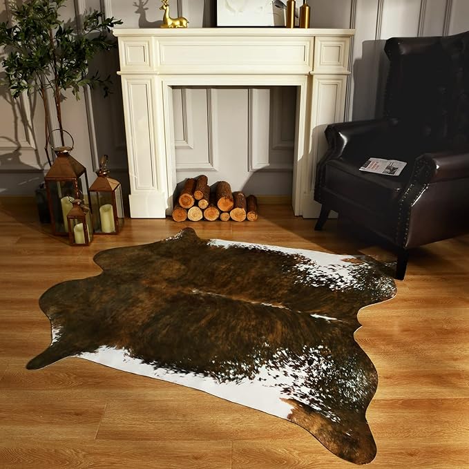 BENRON Faux Cowhide Rug Large, Western Cow Hide Rugs for Living Room Bedroom Home Decor, Non Slip Cute Rug with Irregular Animal Skins and Hides, Olive Green, 7.8 x 9.5ft