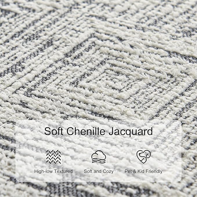 RYB HOME Machine Washable 2x3 Jacquard Door Rug, Non Slip 3D Textured Abstract Jacquard Carpet for Entry Door, None Shedding Area Rug for Kitchen Bathroom Hallway, Grey