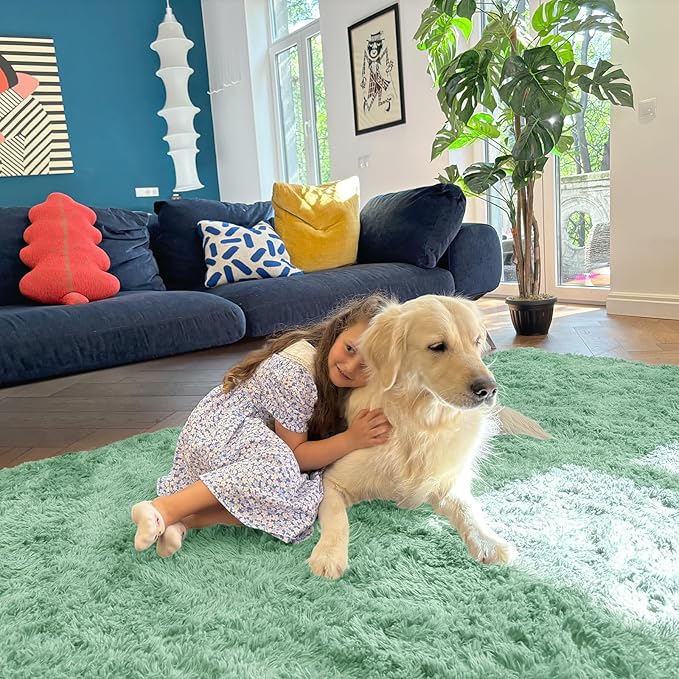 OLANLY 2x6 Machine Washable Runner Rugs for Hallway, Soft Fluffy Shaggy Bedside Rugs for Bedroom, Living Room, Indoor Floor Carpet for Kids Girls Boys, Nursery Rooms, Home Decor Aesthetic, Mint Green