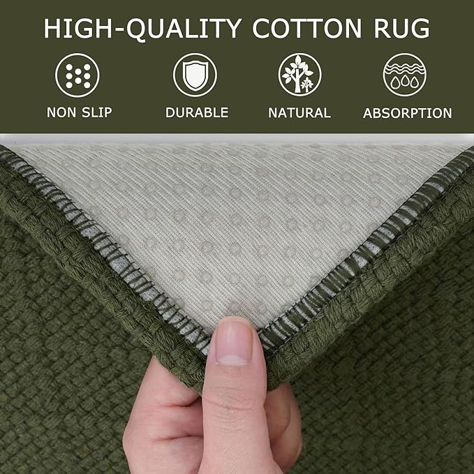 KOZYFLY Runner Rug 2x8 Ft Washable Runners for Hallways Non Slip Rubber Backed Kitchen Runners, Braided Cotton Entryway Runner Indoor, Floor Carpet for Hallway Kitchen Entryway, Dark Green