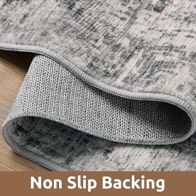 2 x 3 Small Area Rug Indoor Entryway Rug Machine Washable Non Slip Low Pile Carpet Modern Abstract Rugs for Bedroom Kitchen Powder Room Front Porch Bathroom, Grey