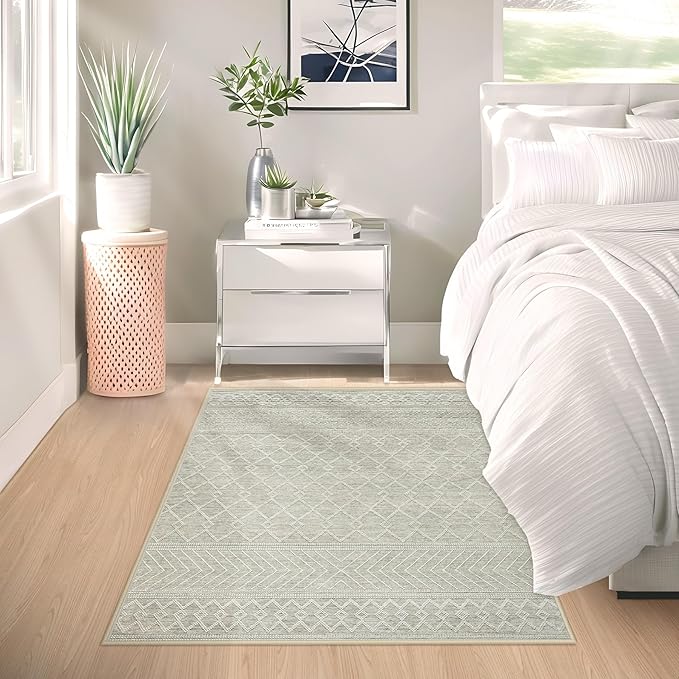 2x3 Rug Entryway Rugs: Washable Boho Small Geometric Moroccan Rug Modern Indoor Soft Non Slip Ultra Thin Front Door Mat for Kitchen Bedroom (Taupe, 2'x3')