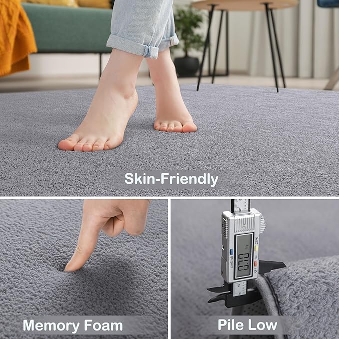 Keeko 2x8 Long Runner Rug, Grey Bedroom Bedside Runner Rug Living Room Carpet Area Throw Rugs for Hallway Soft Indoor Memory Foam Rugs for Teen Kids Classroom Nursery Dorm Laundry Room Decor