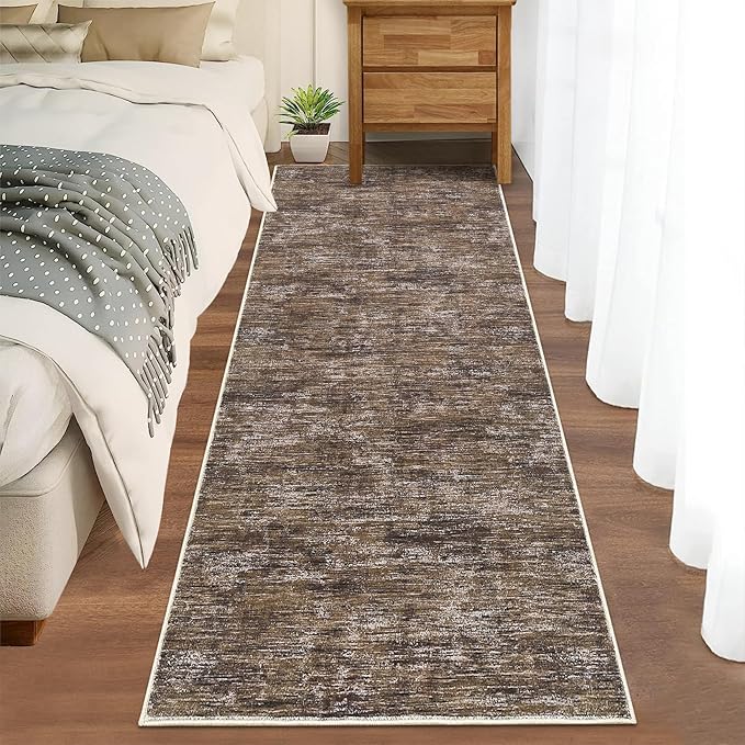 2x6 Runner Rug Washable Kitchen Runner Rug Modern Abstract Runner Mat for Hallway Contemporary Solid Rug Non-Slip Foldable Aesthetic Accent Floor Carpet for Living Room Bedroom, Brown