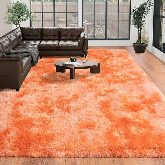 8x10 for Living Room Rugs, Plush Thick Carpets for Boy and Girls Room, Modern Soft Shag Area Rugs for Bedroom, Non Slip, Large Indoor Carpet for Nursery Dorms Home Decor Aesthetic, Orange