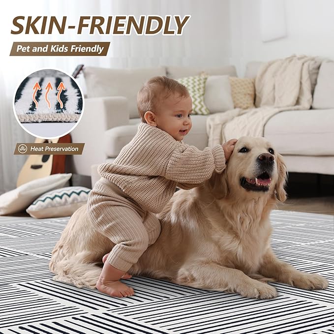 2x3 Door Mat Washable Rug Non-Slip and Stain Proof, Black and White Stripes Small Rug Indoor Doormat for Bedroom Kitchen Bathroom Entryway
