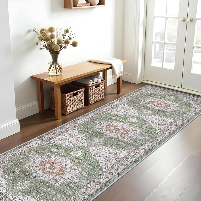 RUUGME Hallway 3x10 Runner Rugs - Washable Runner Rug for Kitchen Living Room Stain Resistant Carpet for Bedroom Kitchen Bathroom with Non Slip Backing Home Decor Floor Decoration Mat 3x10 Sage