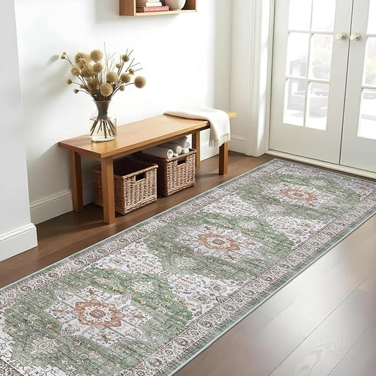 RUUGME Hallway 3x10 Runner Rugs - Washable Runner Rug for Kitchen Living Room Stain Resistant Carpet for Bedroom Kitchen Bathroom with Non Slip Backing Home Decor Floor Decoration Mat 3x10 Sage