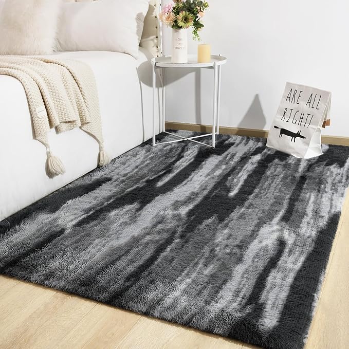 TWINNIS Super Soft Shaggy Rugs Fluffy Carpets, 4x5.9 Feet, Indoor Modern Plush Area Rugs for Living Room Bedroom Kids Room Nursery Home Decor, Upgrade Anti-Skid Rectangular Fuzzy Rug, Charcoal Grey