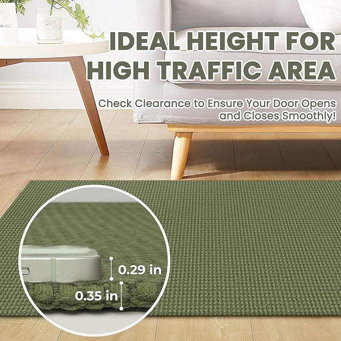 Braided Runner Rug 2x10 Ft Washable Runners for Hallways Non Slip Rubber Backed Kitchen Runners Cotton Long Entryway Runner Indoor, Woven Carpet for Hall Kitchen Entryway, Green