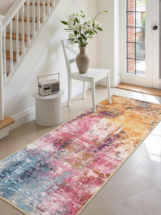 Washable Abstract Runner Rug, 2x6 Modern Area Rugs with Non-Slip Rubber Backed for Kitchen, Thin but Soft Contemporary Carpet Bedroom Entryway Hallway Decor, Galaxy
