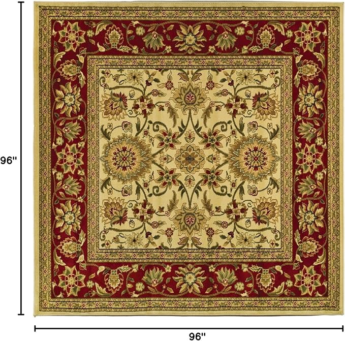 SAFAVIEH Lyndhurst Collection Area Rug - 8' Square, Ivory & Red, Traditional Oriental Design, Non-Shedding & Easy Care, Ideal for High Traffic Areas in Living Room, Bedroom (LNH212K)
